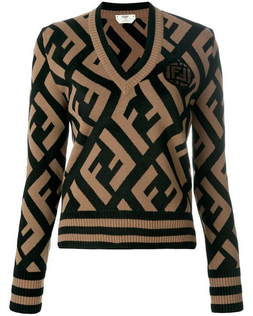 Fendi Brown Ff Logo Knit Sweater