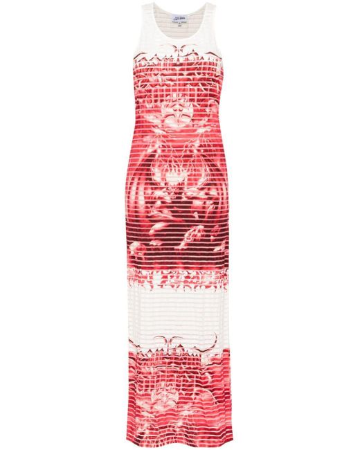 Jean Paul Gaultier Red Diablo Printed Devoré Maxi Dress