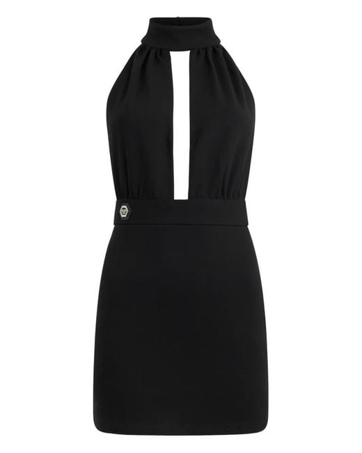 Philipp Plein Black Backless Mini Dress Fatale