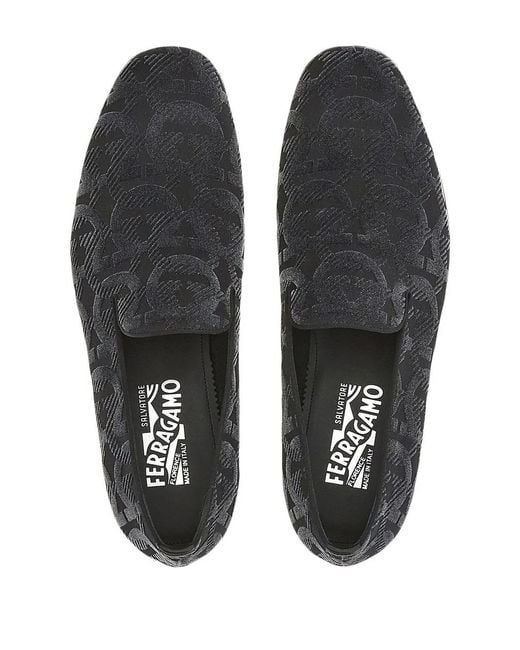 Ferragamo Blue Gancini-Pattern Moccasins for men