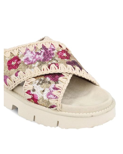 Mou Pink Floral Criss-Cross Sandals