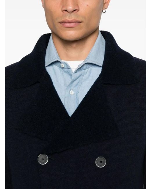 Bruno Manetti Black Double-Breasted Peacoat for men