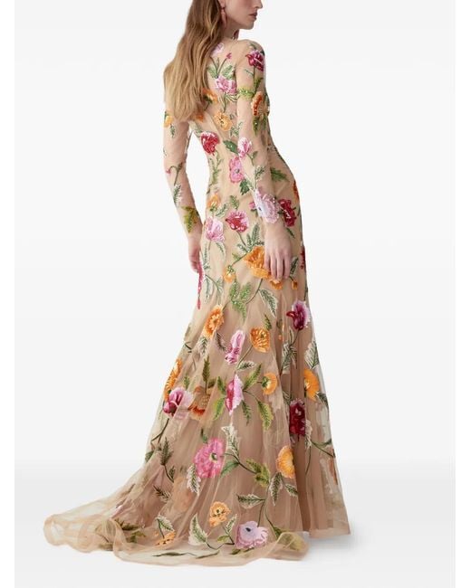 Carolina Herrera White Floral-Embroidered Tulle Gown