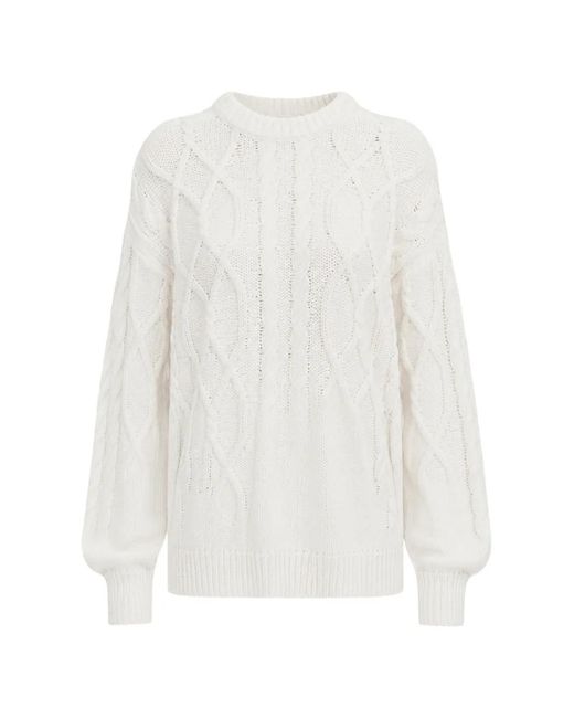 AMIYA White Cable-Knit Crew-Neck Sweater
