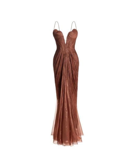 Maria Lucia Hohan Brown Cecilia V-Neck Gown Maxi Dress