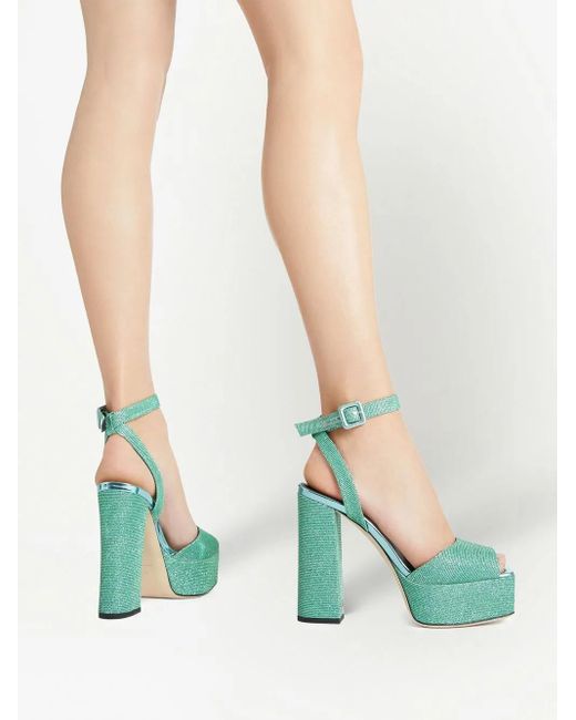 Giuseppe Zanotti Green Glitter Block-Heel Platform Sandals