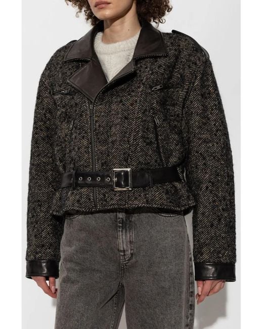 R13 Black Herringbone-Pattern Biker Jacket