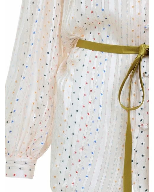 Valentino Garavani White Star-Print Silk Blouse