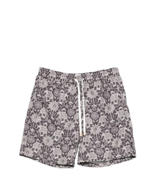 Eleventy White Printed Drawstring Swim Shorts for men