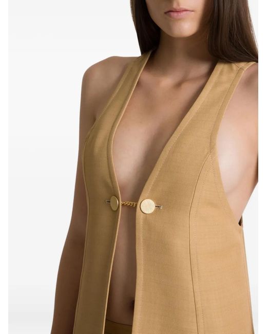 Alberta Ferretti Natural Front Clasp-Fastening Coat