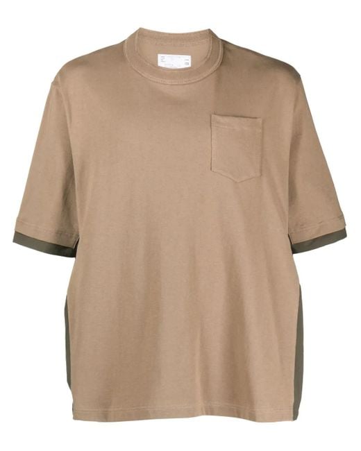 Sacai Natural Colour-Block Cotton T-Shirt for men
