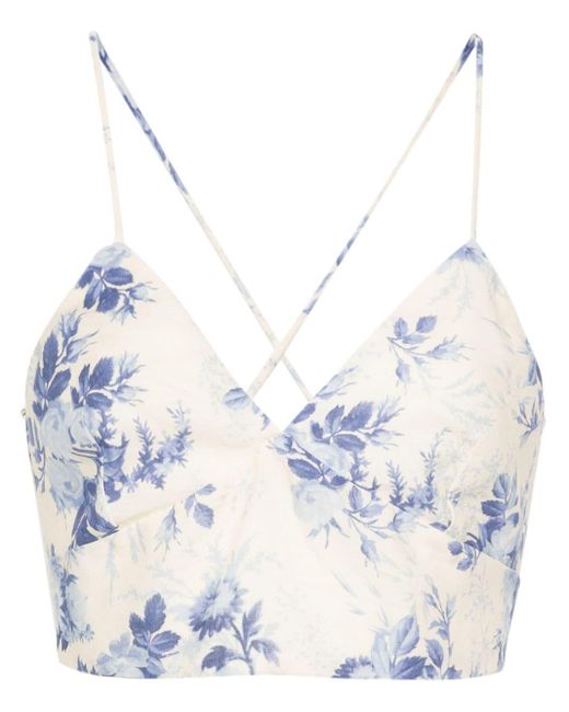 Twin Set Blue Floral-print Cropped Top