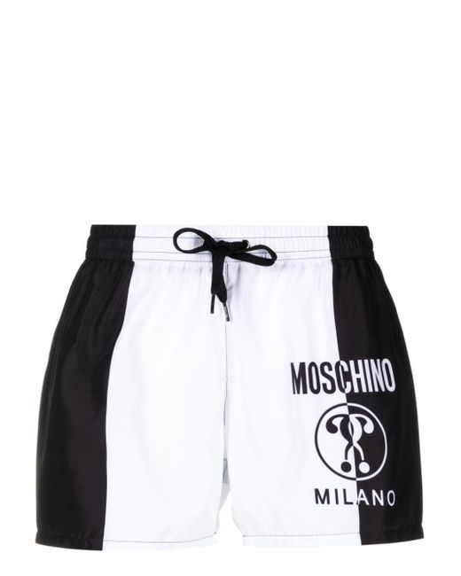 Moschino Black Logo-print Drawstring Swim Trunks for men