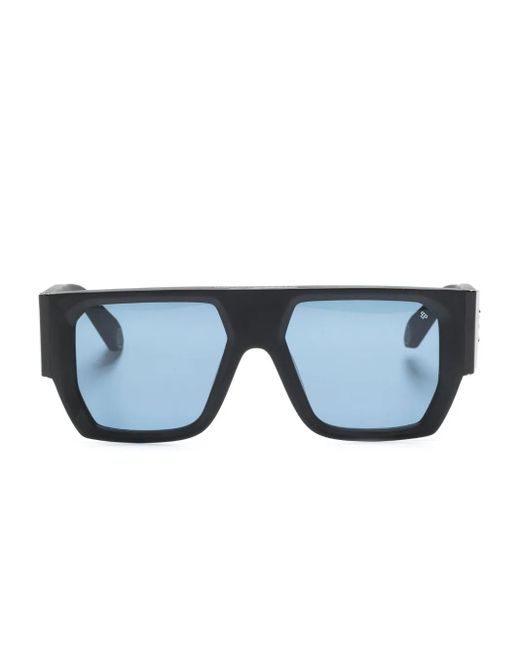 Philipp Plein Blue Logo-Embossed Rectangle-Frame Sunglasses for men