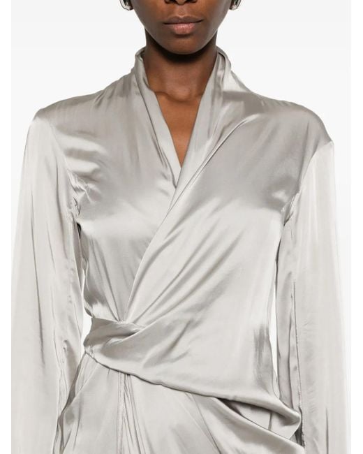 Rick Owens White Draped Wrap Midi Dress