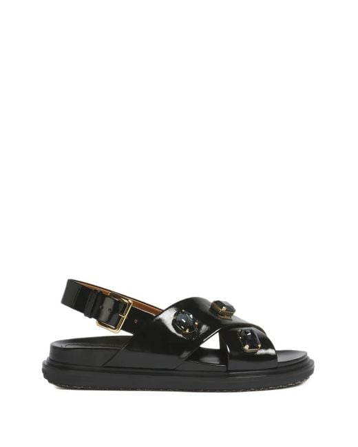 Marni Black Crystal-Embellished Fussbett Sandals