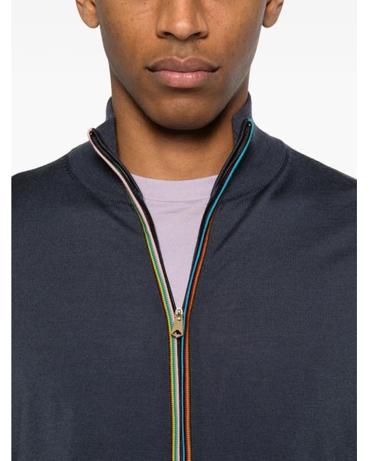 Paul Smith Blue Signature Stripe Zip-Through Cardigan for men
