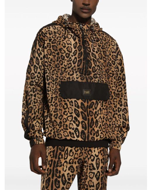 Dolce & Gabbana Brown Leopard-print Hooded Jacket for men