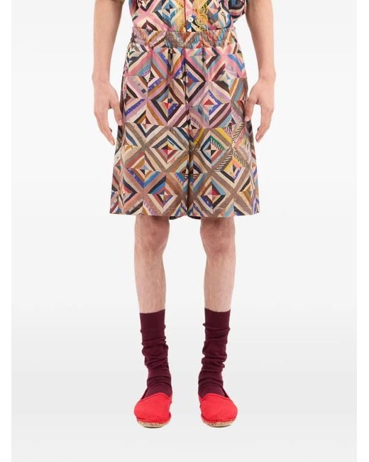 Pierre Louis Mascia White Geometric-Pattern Shorts