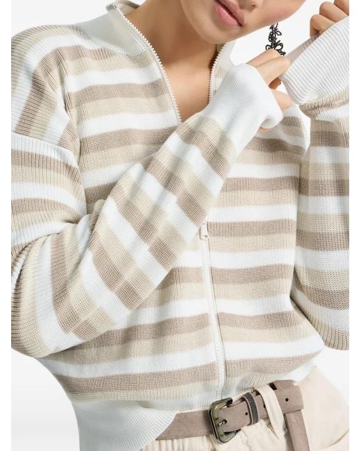 Brunello Cucinelli White Ribbed Striped Cardigan