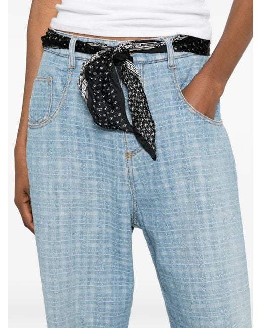 Ermanno Scervino Blue Check-Pattern Belted Jeans