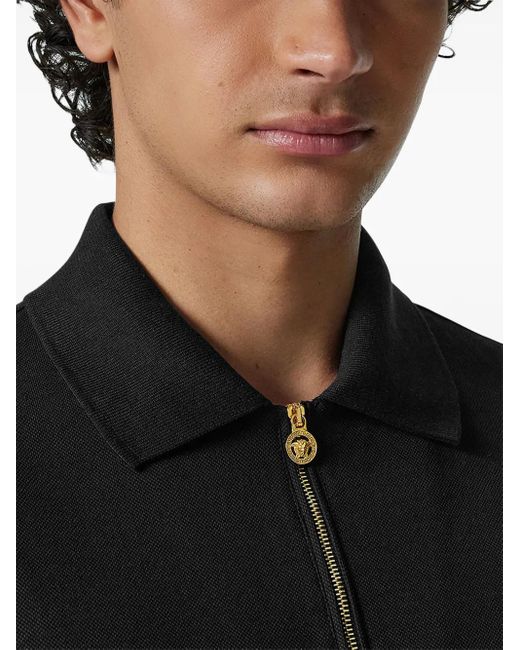 Polo Medusa Con Zip di Versace in Black da Uomo