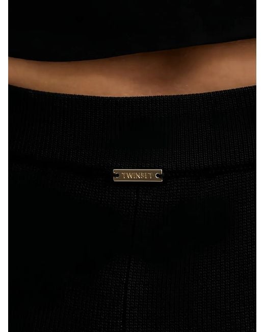 Twinset Black Crochet Ruffled Trousers