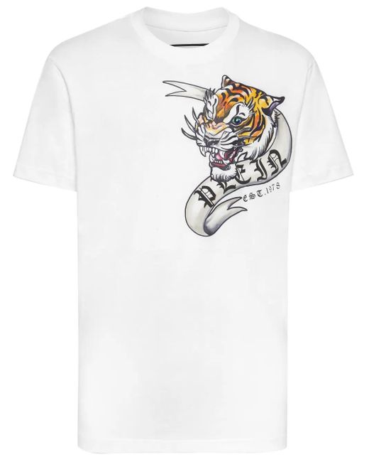 Philipp Plein White T-Shirt Round Neck Ss Tattoo for men