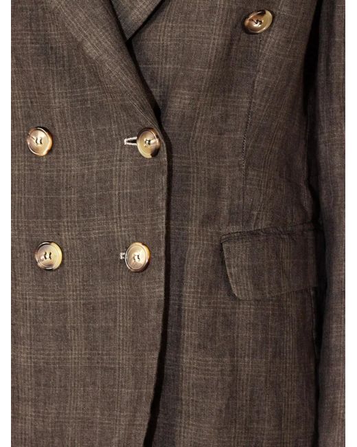 Kiltie Brown Double-Breasted Checked-Pattern Blazer