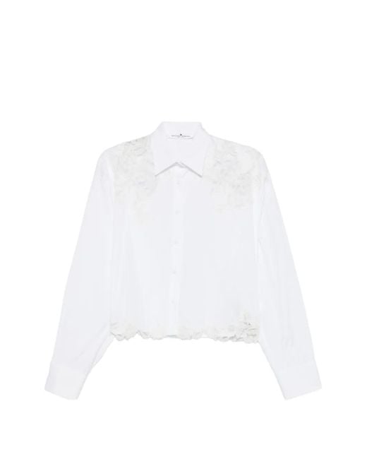 Ermanno Scervino White Lace-Panel Scalloped-Hem Shirt