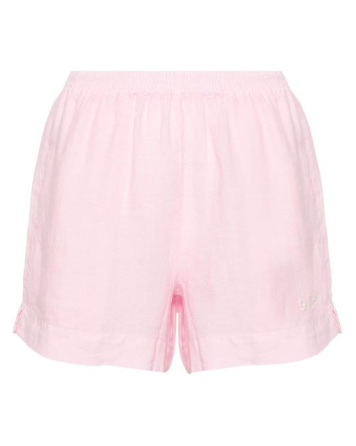 Mc2 Saint Barth Pink Logo-embroidered Linen Shorts