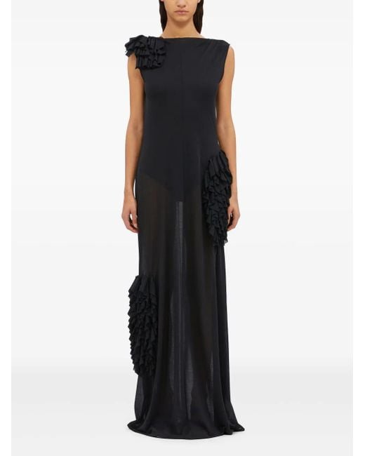 MSGM Black Ruffle-Detail Gown