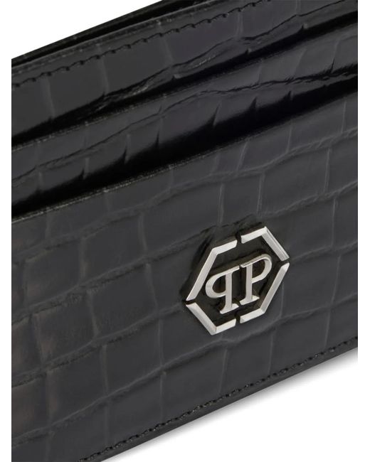 Philipp Plein Black Logo-Plaque Leather Card Holder for men