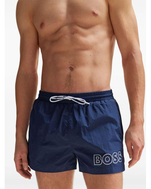Boss Blue Logo-print Swim Shorts for men