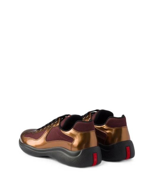 Prada Brown America's Cup Metallic Leather And Bike Fabric Sneakers for men