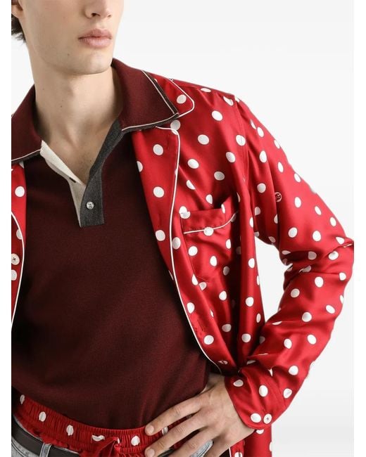 Dolce & Gabbana Red Polka Dot-Print Silk Twill Vanity Shirt for men