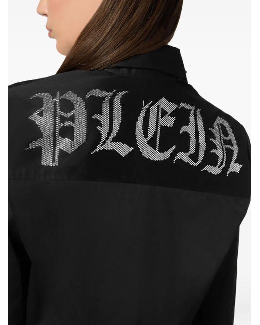 Philipp Plein Black Gothic Plein Cropped Shirt