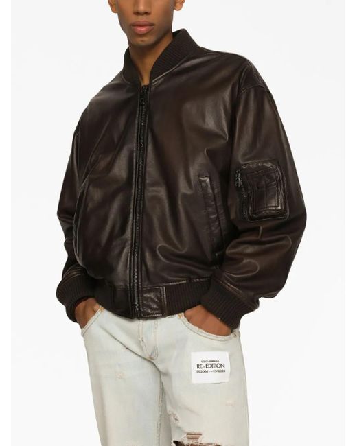 Dolce & Gabbana Black Lambskin Bomber Jacket for men