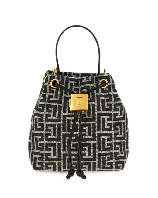 Balmain Black Pulse Monogram Jacquard Bucket Bag
