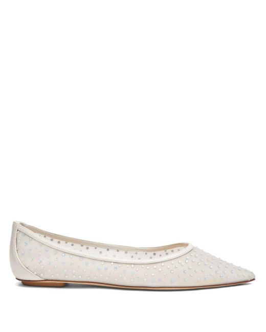 Stuart Weitzman White Emilia Mesh Crystal-embelished Ballerina Shoes