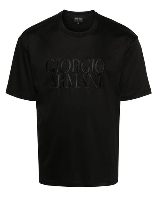 T-shirt en coton à logo brodé Giorgio Armani pour homme en coloris Black