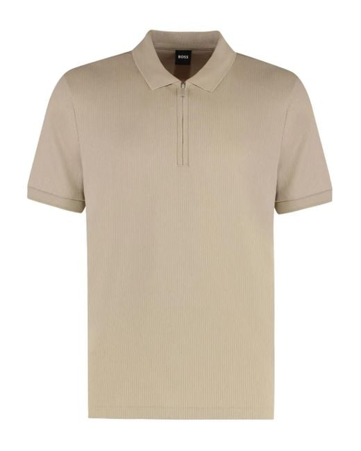 Polo de canalé con cremallera Boss de hombre de color Natural