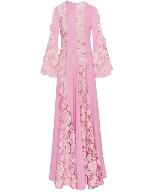 Oscar de la Renta Pink Floral Guipure-lace Gown