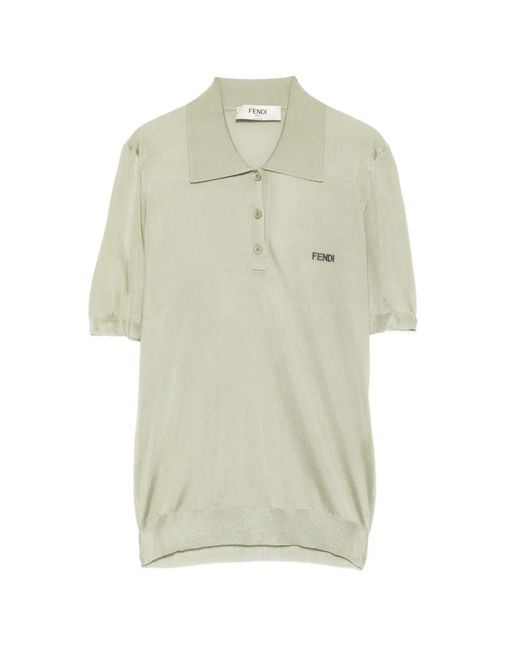 Fendi White Button-Up Polo Shirt