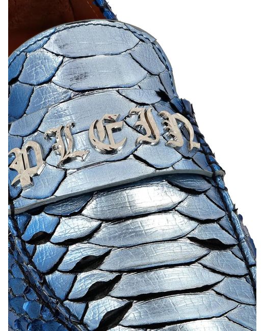 Philipp Plein Blue Metallic Python-Leather Loafers for men