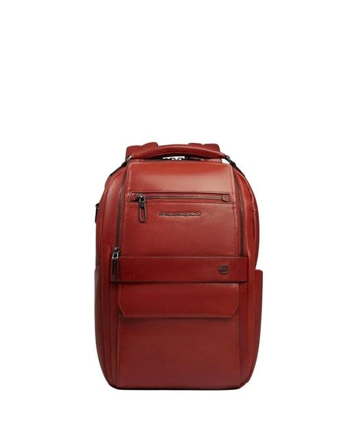 Piquadro Red Sac À Dos En Cuir Grainé for men