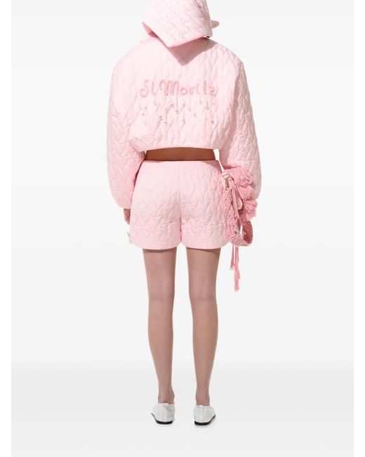 Anouki Pink Quilted Embellished Bomber Jacket
