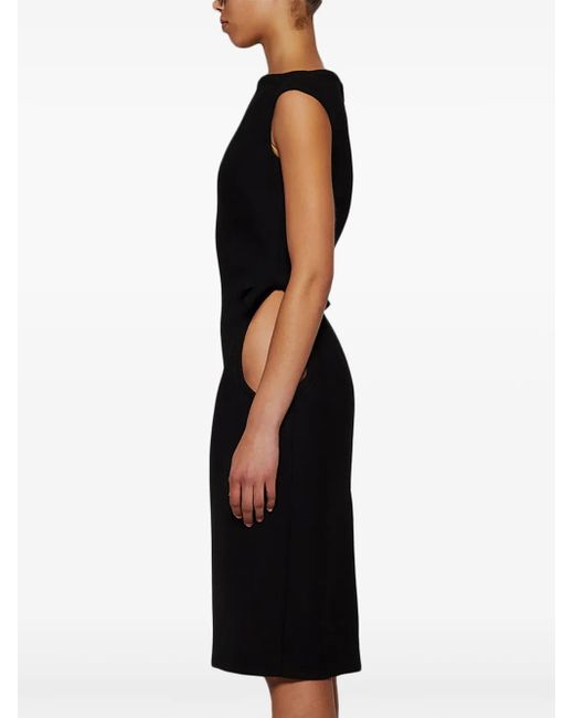 Miu Miu Black Boat-Neck Wool Midi Dress
