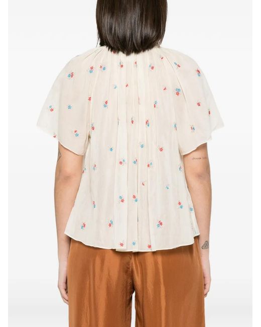 Forte_forte White Petites Fleurs Gathered Blouse