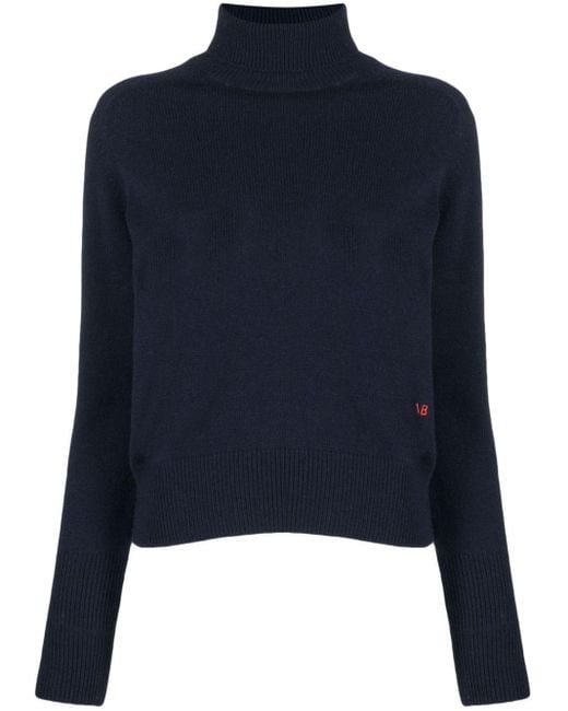 Victoria Beckham Blue Fine-knit Roll-neck Jumper